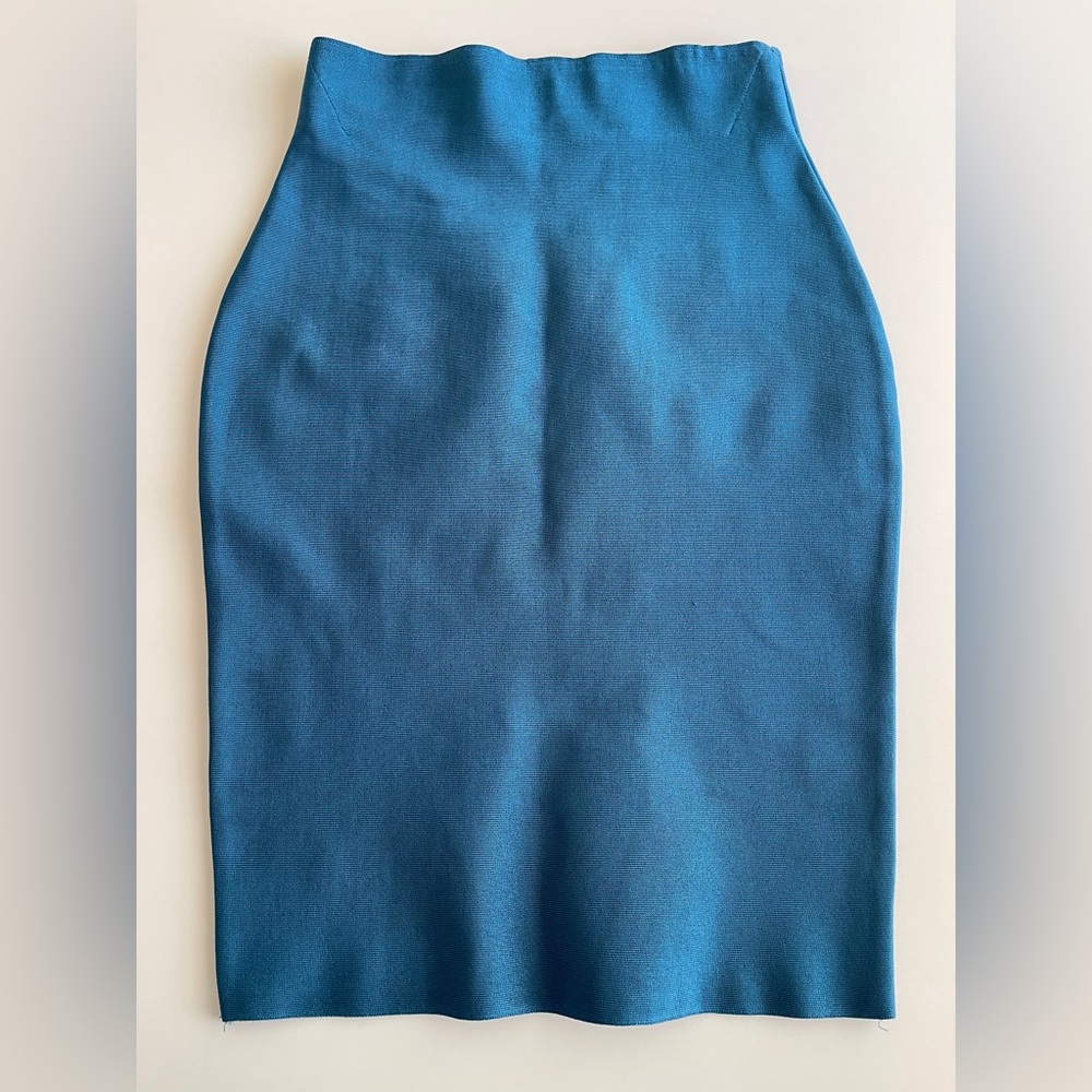 Teal-Blue High-Waist Pencil Skirt